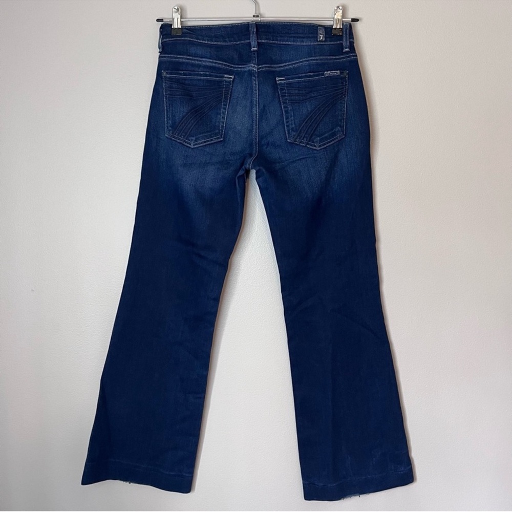 7 For All Mankind Dojo Stretch Denim Full Length Flare Trouser Jeans Dark Wash